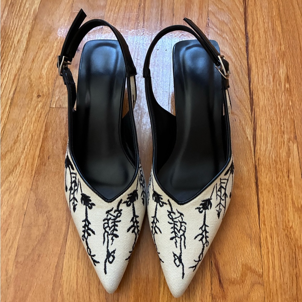 Elegant Black and White Women's Slingback Heels